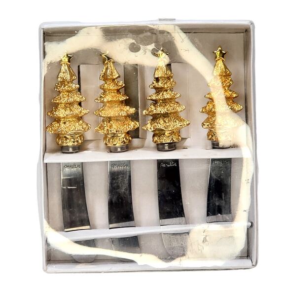 Rostfrei Gold Christmas Tree Spreader Cheese Knife Holiday Tableware Collectible - Picture 1 of 7